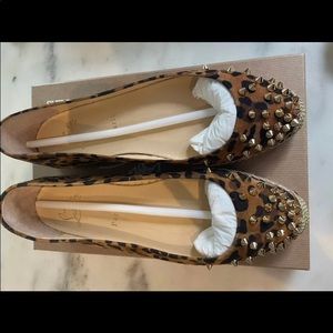 Brand new with tags Christian Louboutin gold studs leopard print shoes flats